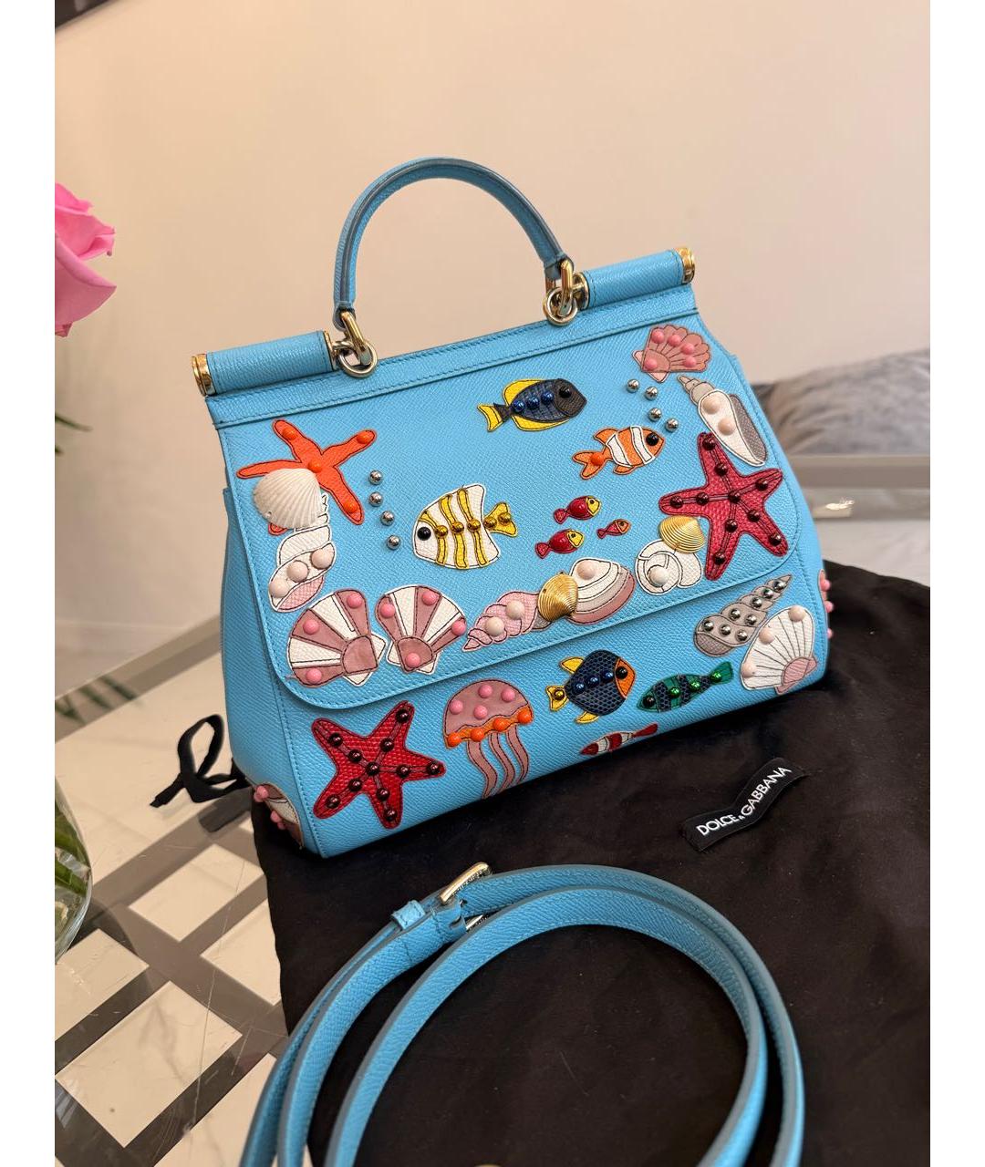 DOLCE&GABBANA Голубая кожаная сумка с короткими ручками, фото 3