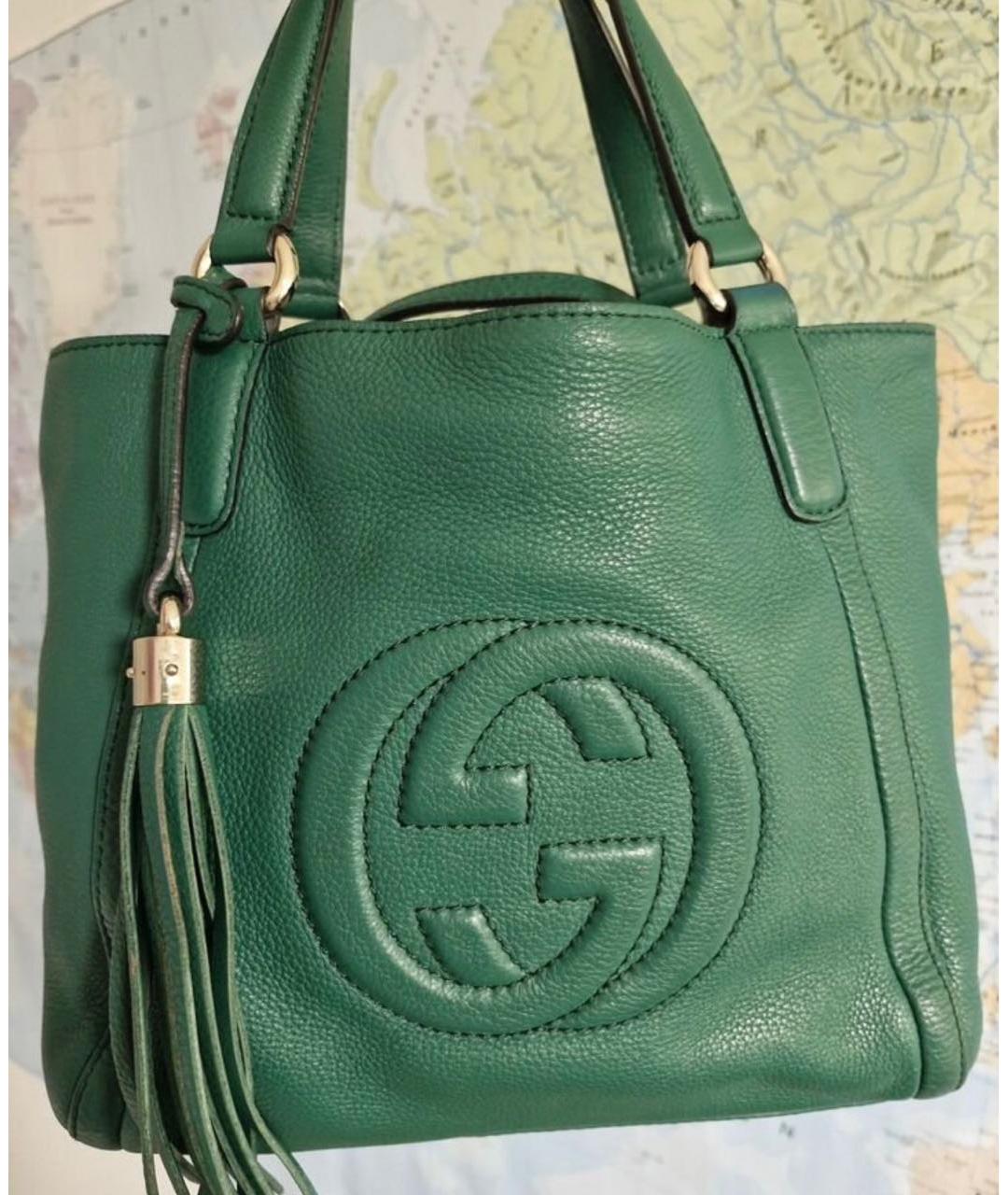 GUCCI Зеленая кожаная сумка с короткими ручками, фото 9