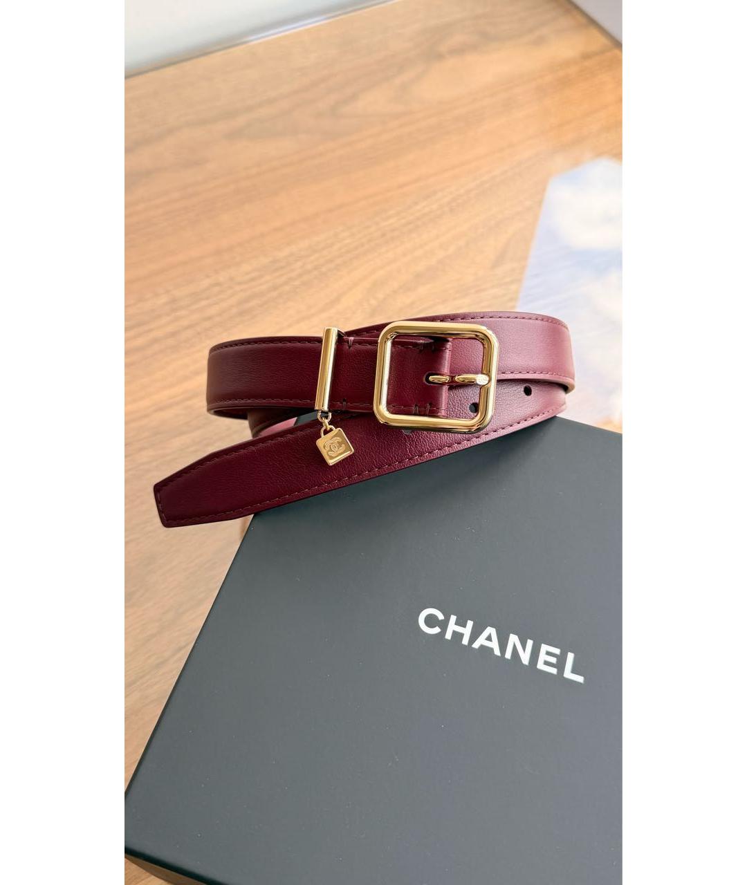CHANEL Бордовый кожаный ремень, фото 3
