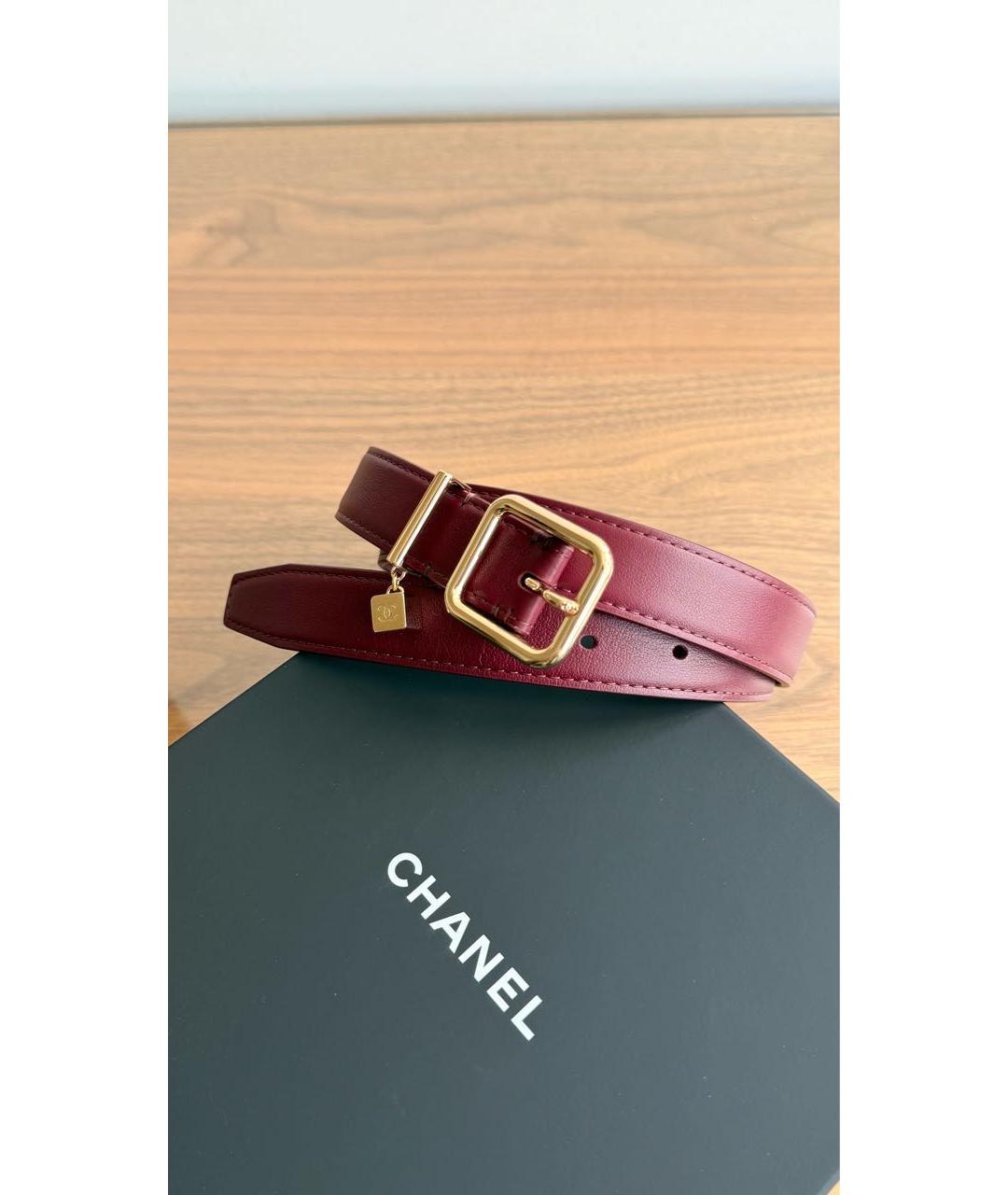 CHANEL Бордовый кожаный ремень, фото 4