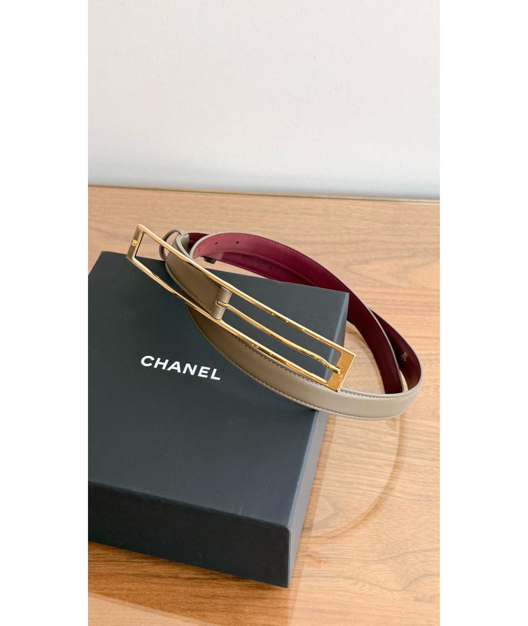 CHANEL Хаки кожаный ремень, фото 3