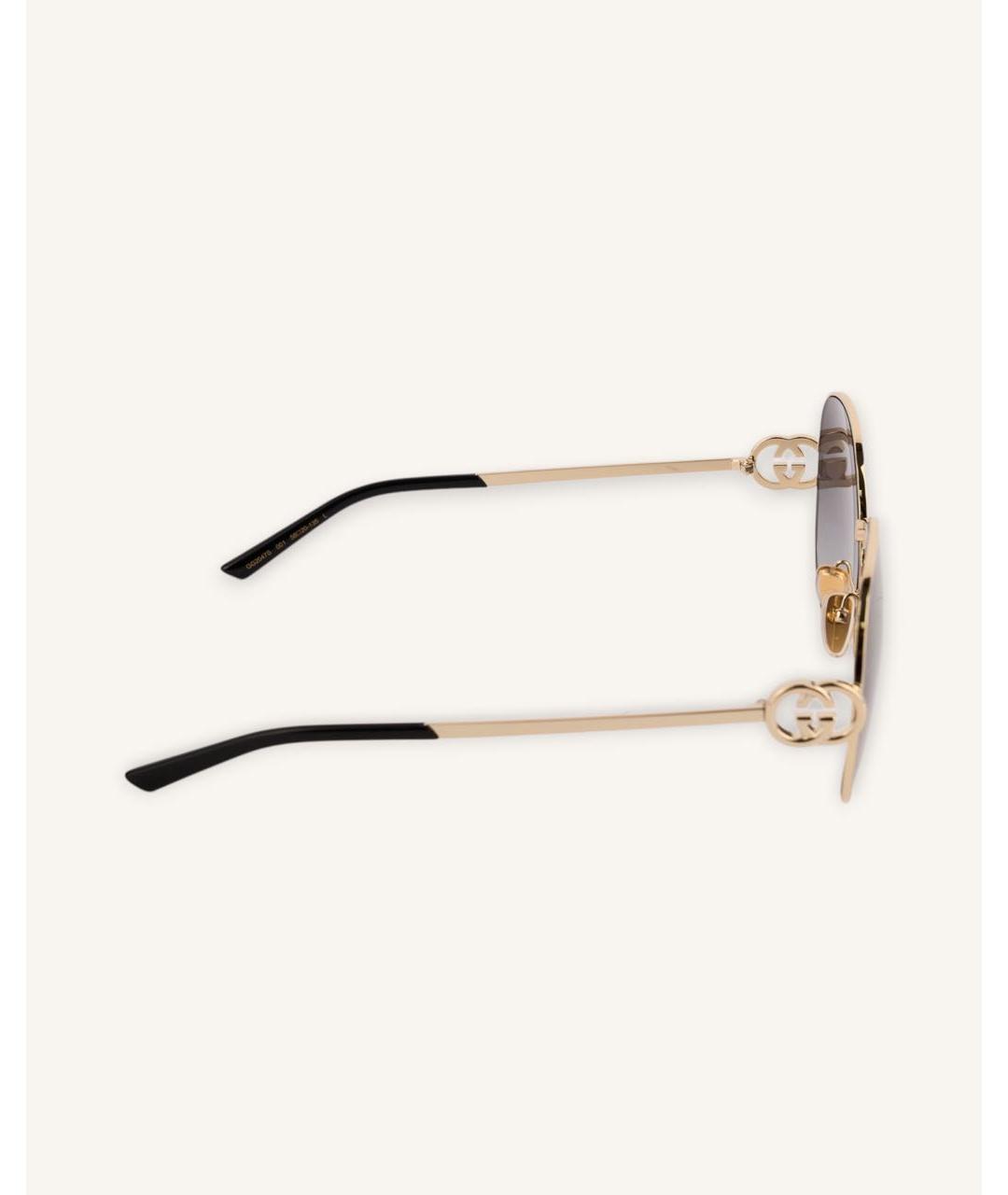 GUCCI Золотые металлические солнцезащитные очки, фото 2