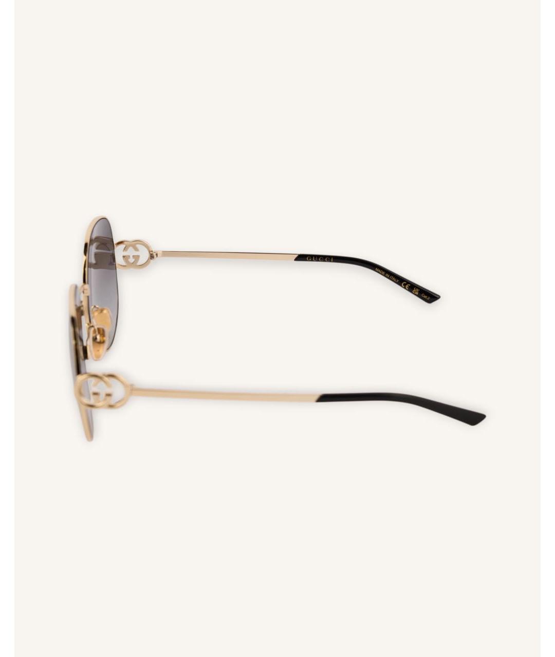 GUCCI Золотые металлические солнцезащитные очки, фото 4
