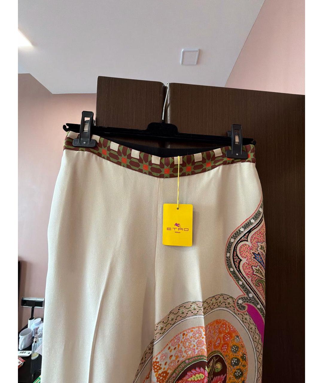 ETRO Бежевые шелковые прямые брюки, фото 4