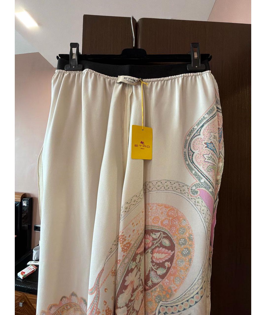 ETRO Бежевые шелковые прямые брюки, фото 3