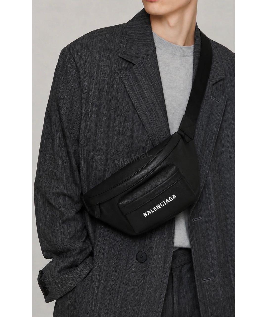BALENCIAGA Черная кожаная поясная сумка, фото 3