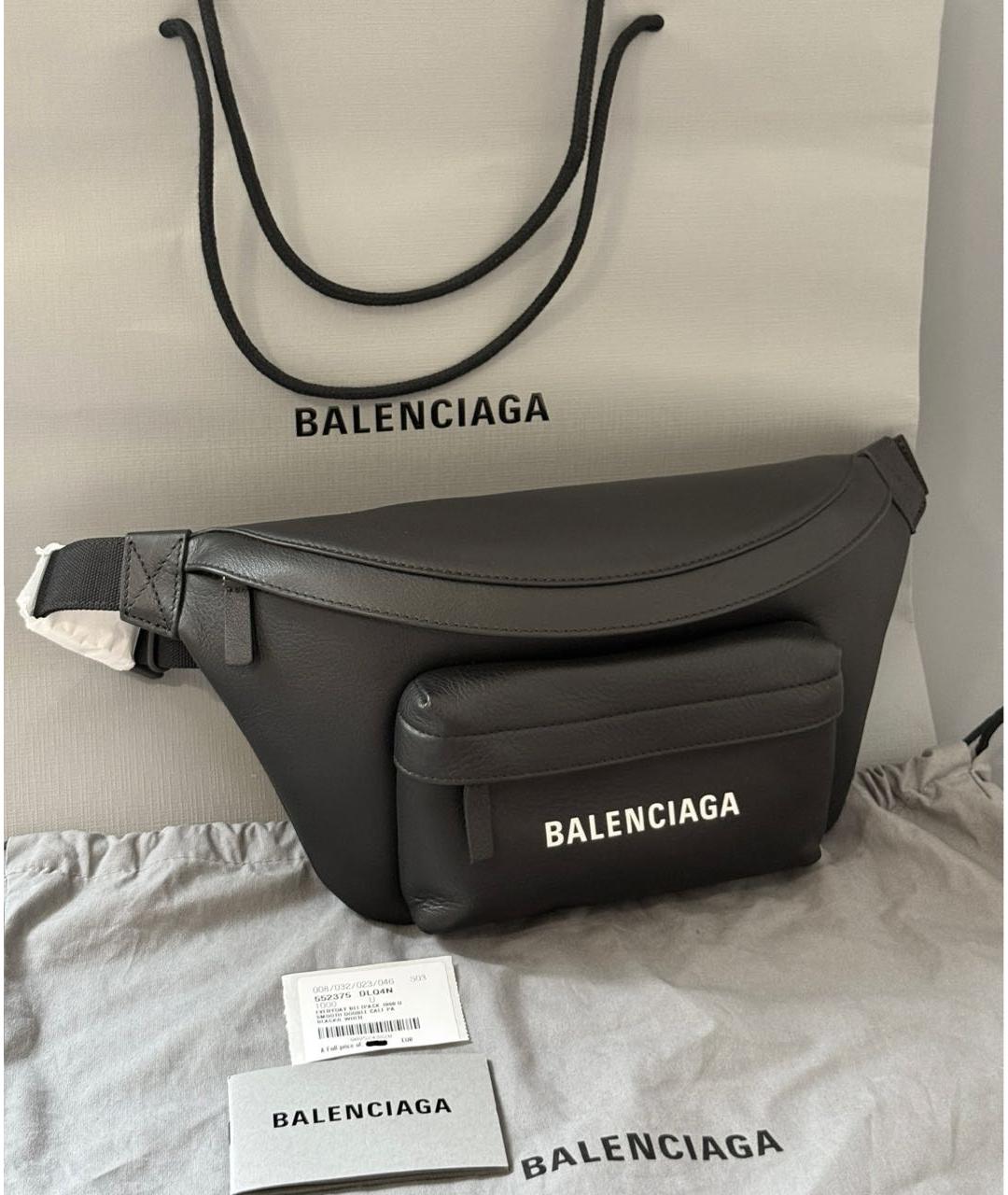 BALENCIAGA Черная кожаная поясная сумка, фото 6