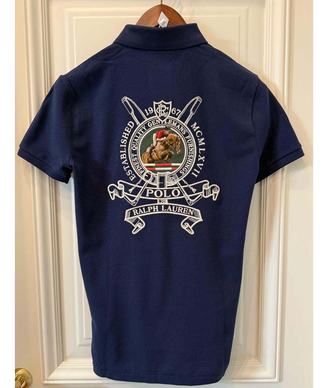 POLO RALPH LAUREN Темно-синее хлопковое поло с коротким рукавом, фото 2