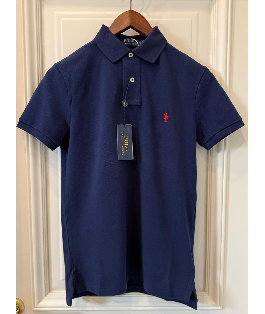 POLO RALPH LAUREN Темно-синее хлопковое поло с коротким рукавом, фото 5