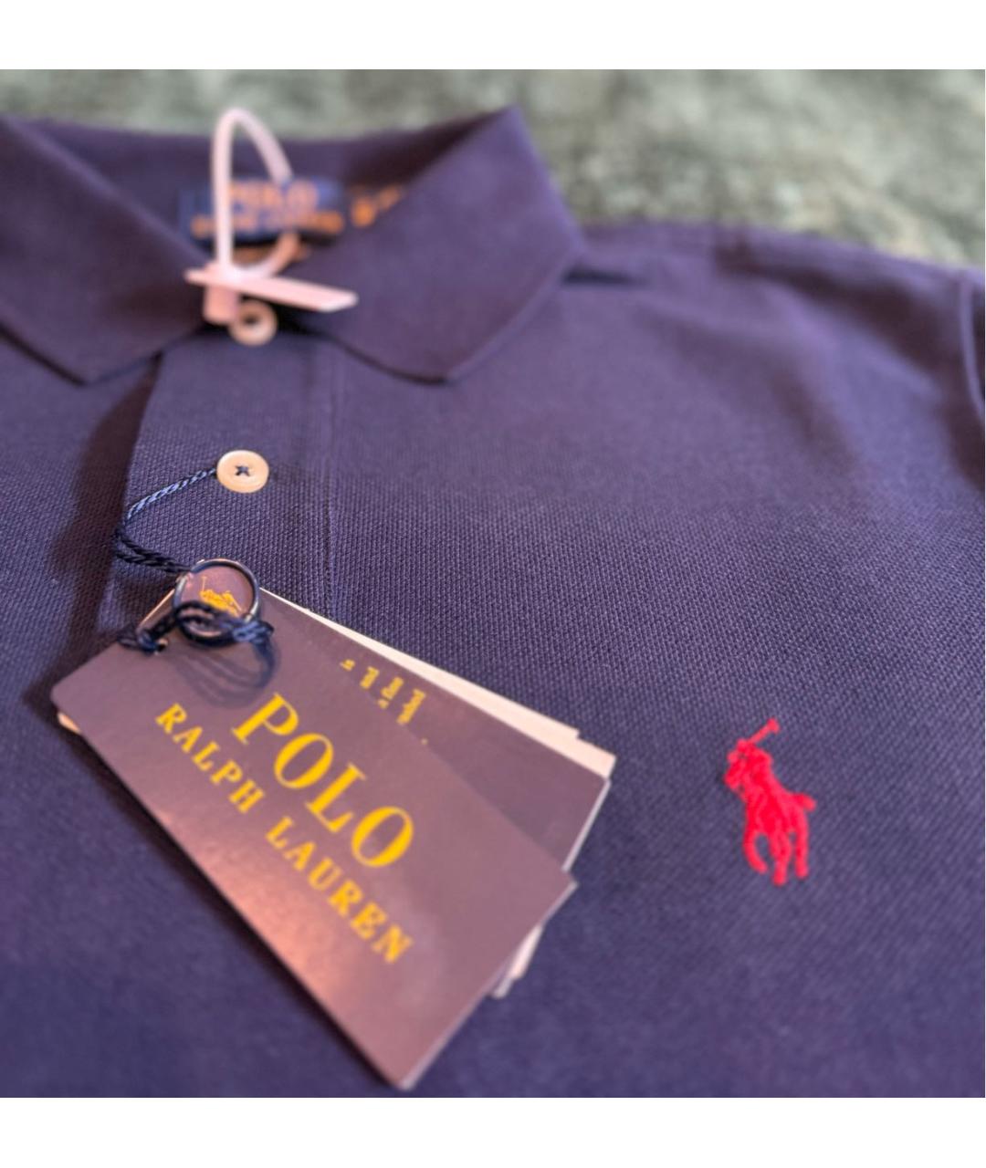 POLO RALPH LAUREN Темно-синее хлопковое поло с коротким рукавом, фото 3