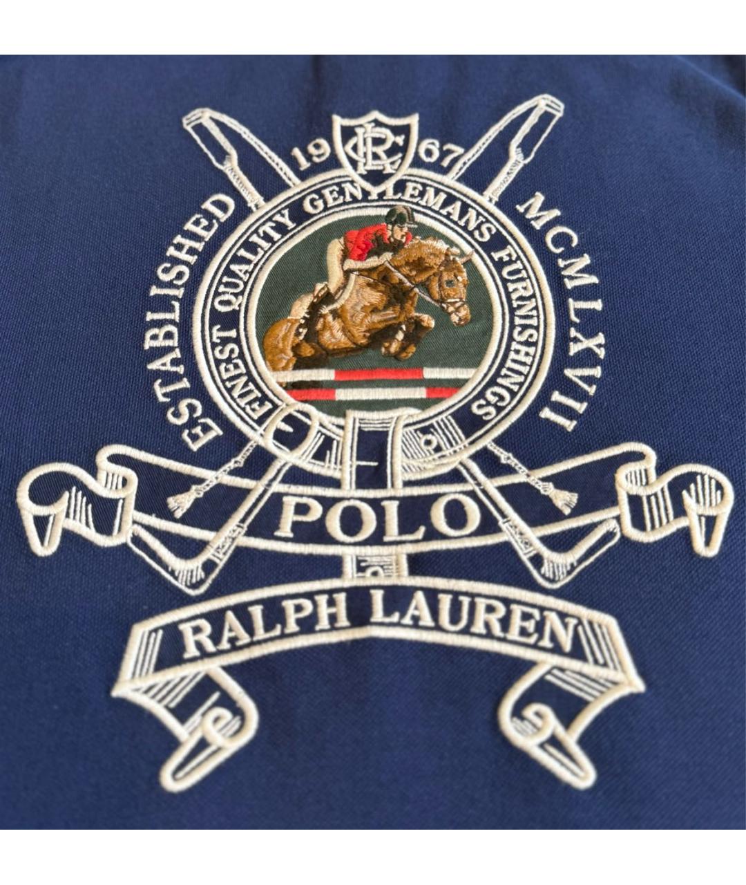 POLO RALPH LAUREN Темно-синее хлопковое поло с коротким рукавом, фото 4