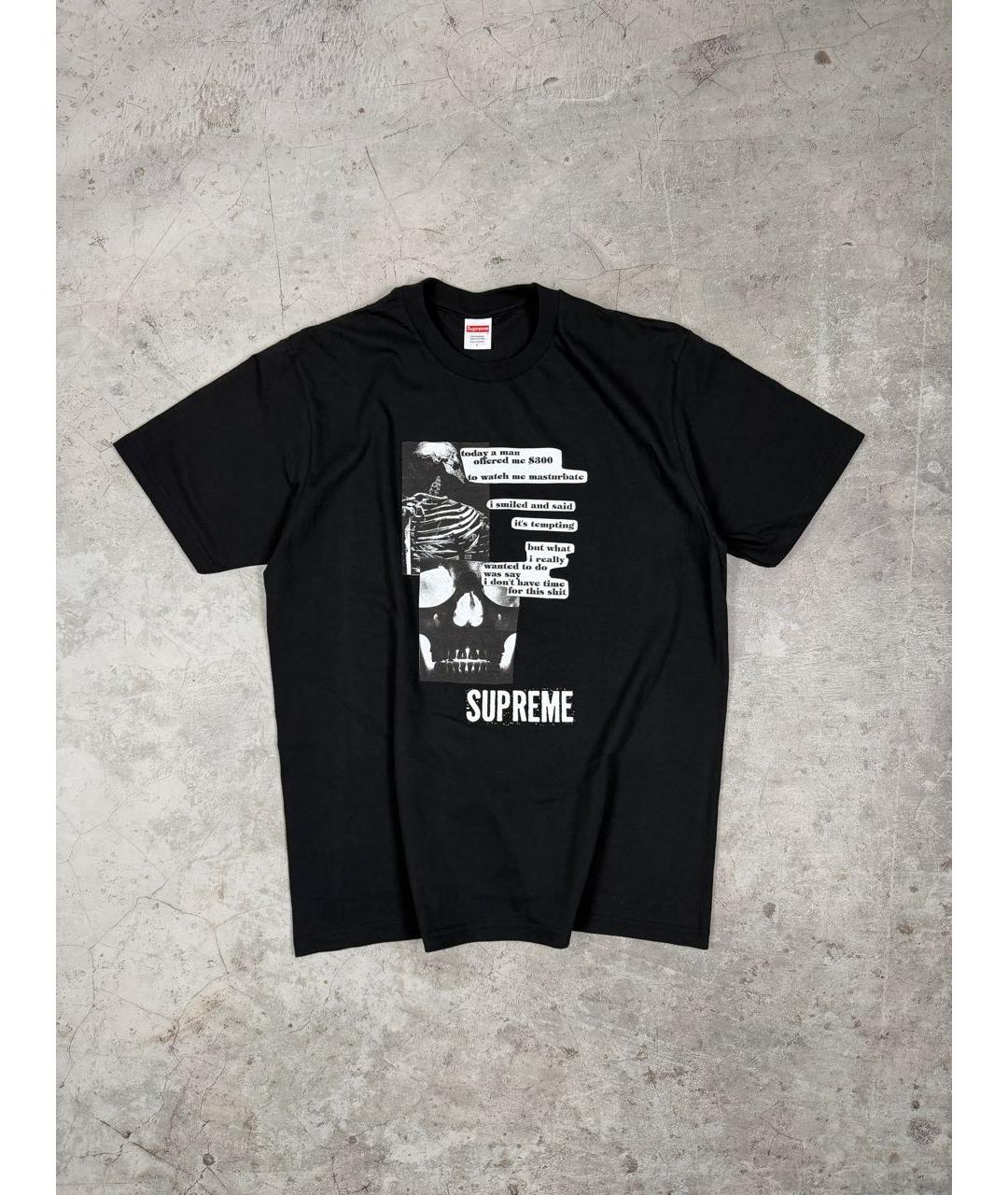 SUPREME Черная хлопковая футболка, фото 9