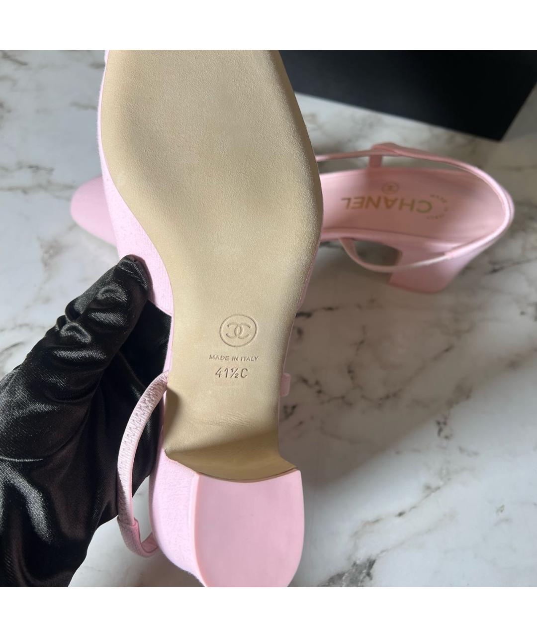 CHANEL Розовые текстильные лодочки на низком каблуке, фото 3