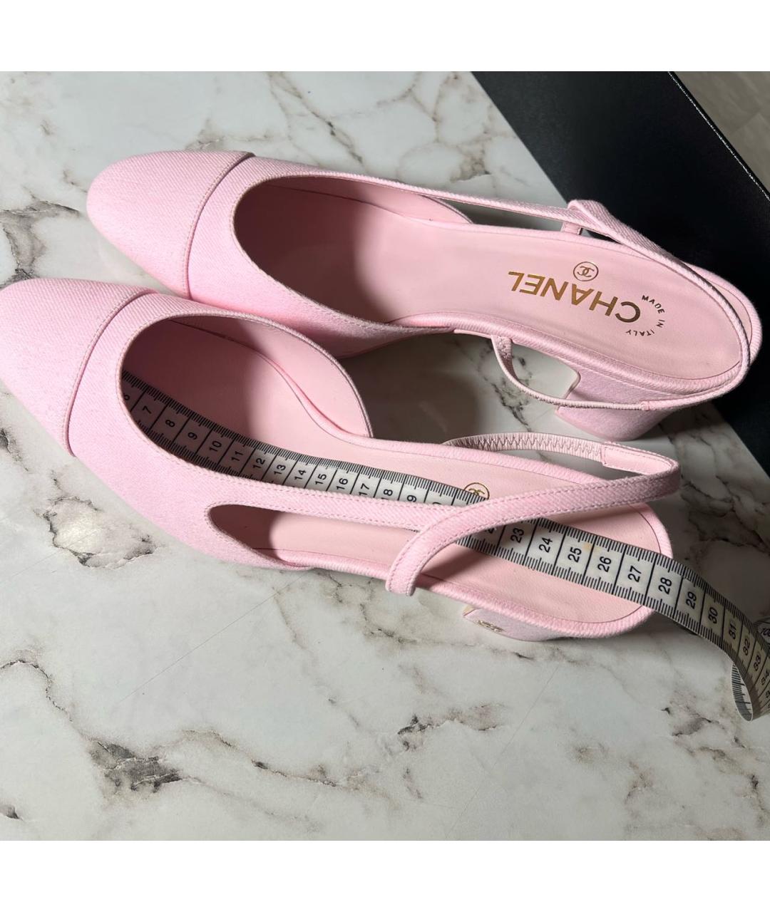 CHANEL Розовые текстильные лодочки на низком каблуке, фото 4