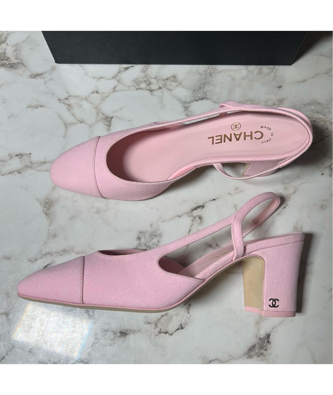 CHANEL Розовые текстильные лодочки на низком каблуке, фото 5