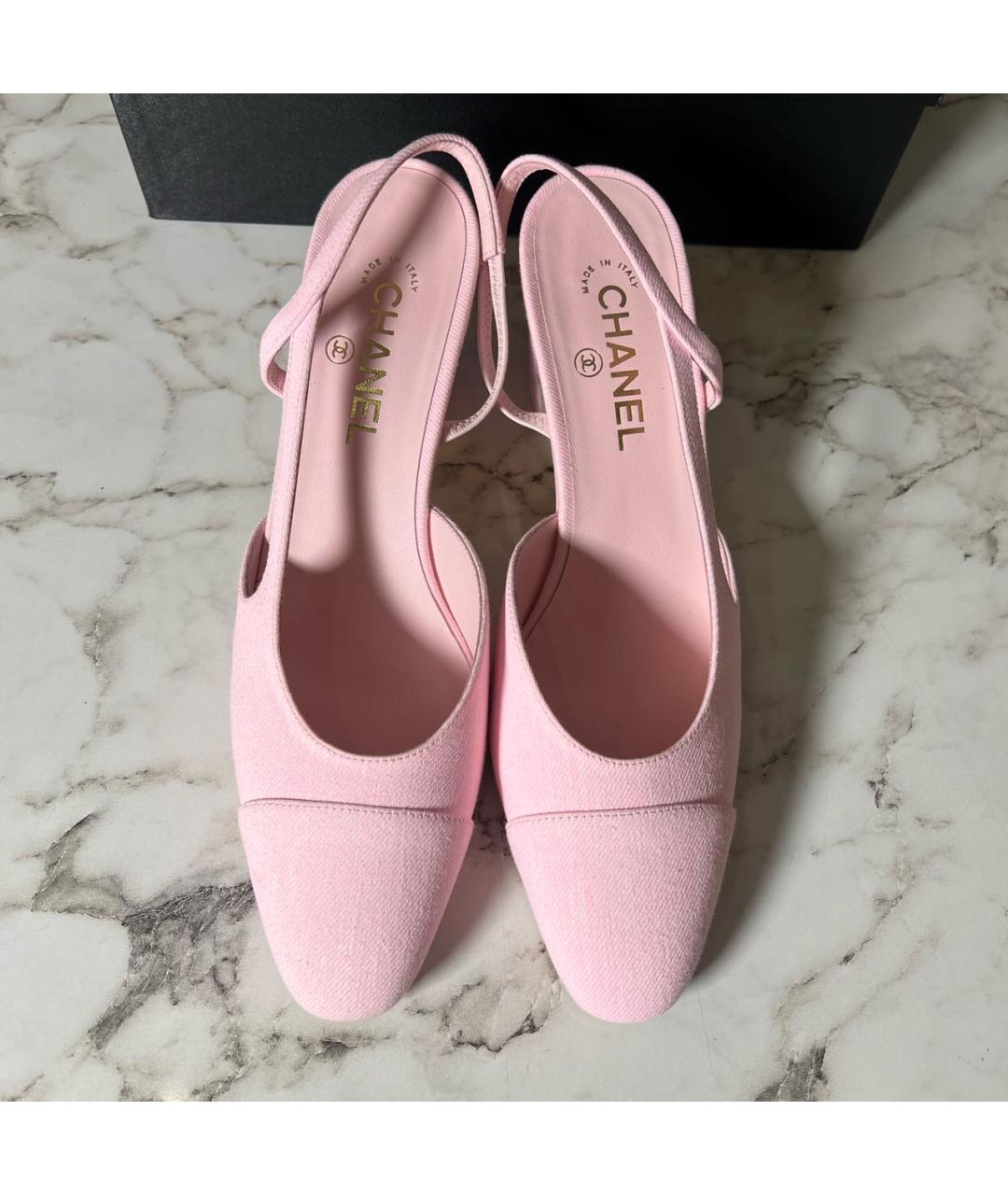 CHANEL Розовые текстильные лодочки на низком каблуке, фото 2