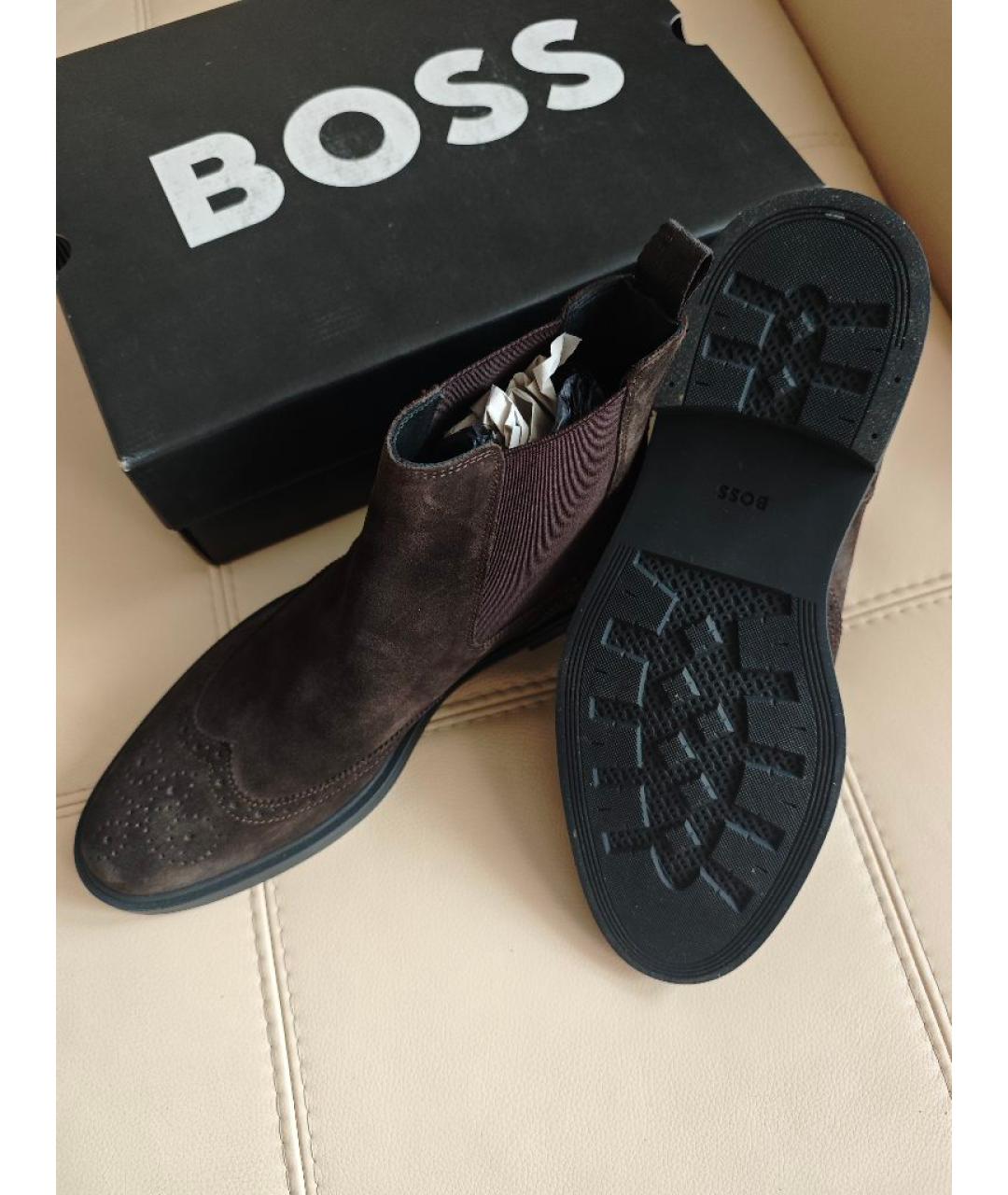 HUGO BOSS Коричневые замшевые высокие ботинки, фото 6