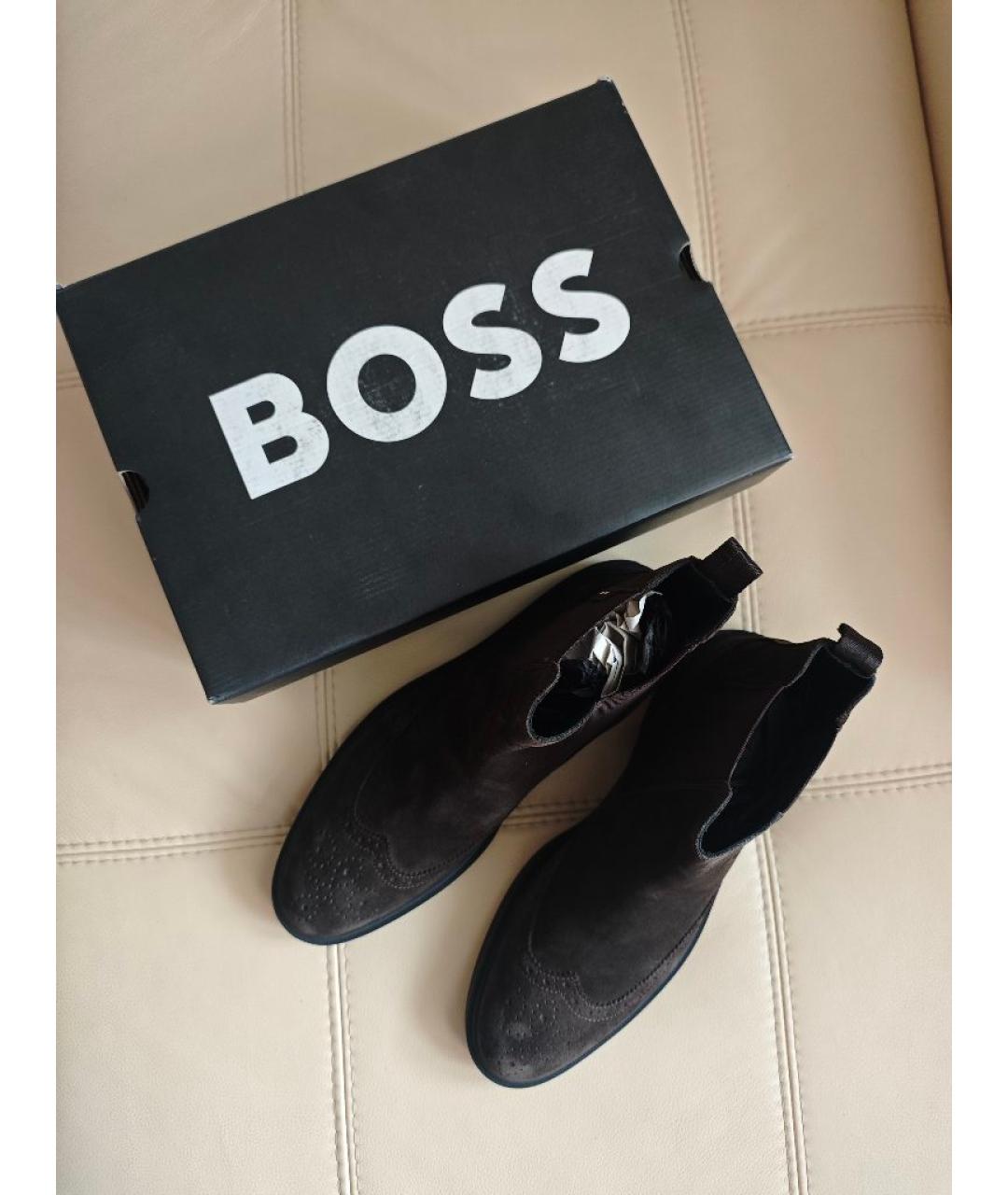 HUGO BOSS Коричневые замшевые высокие ботинки, фото 7