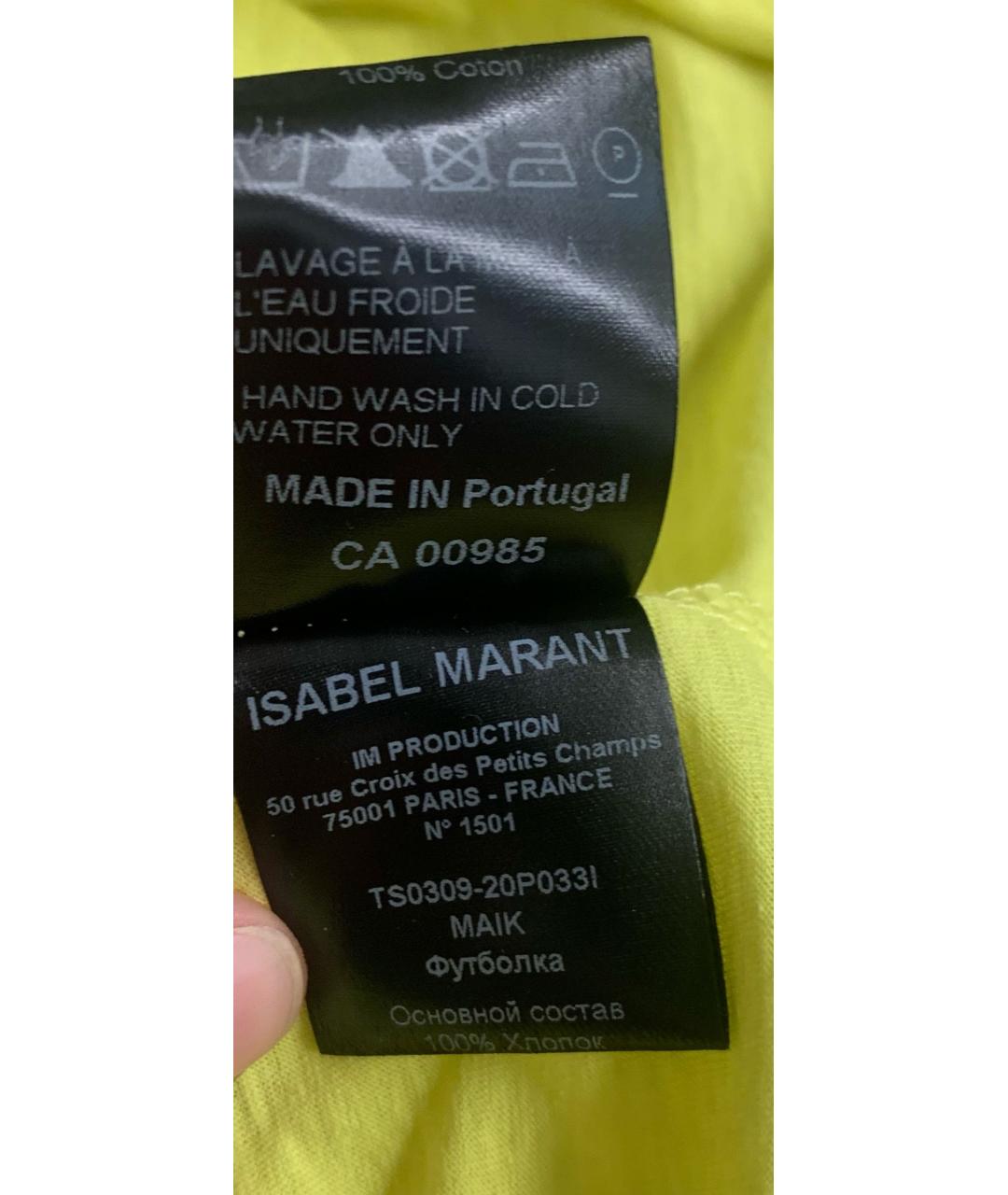 ISABEL MARANT Желтая хлопковая футболка, фото 5
