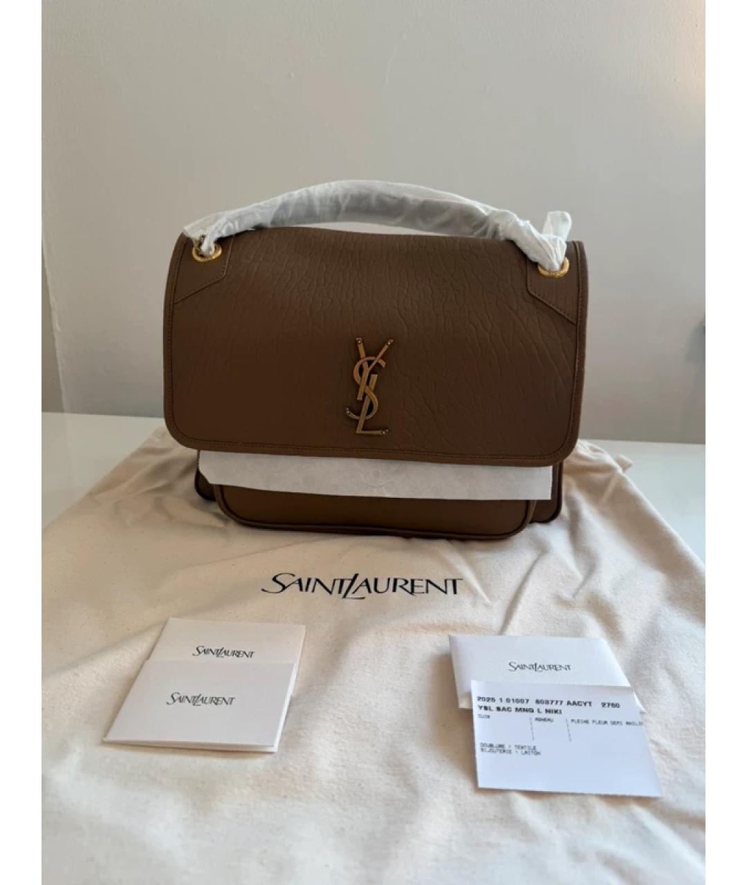 SAINT LAURENT Коричневая кожаная сумка через плечо, фото 2