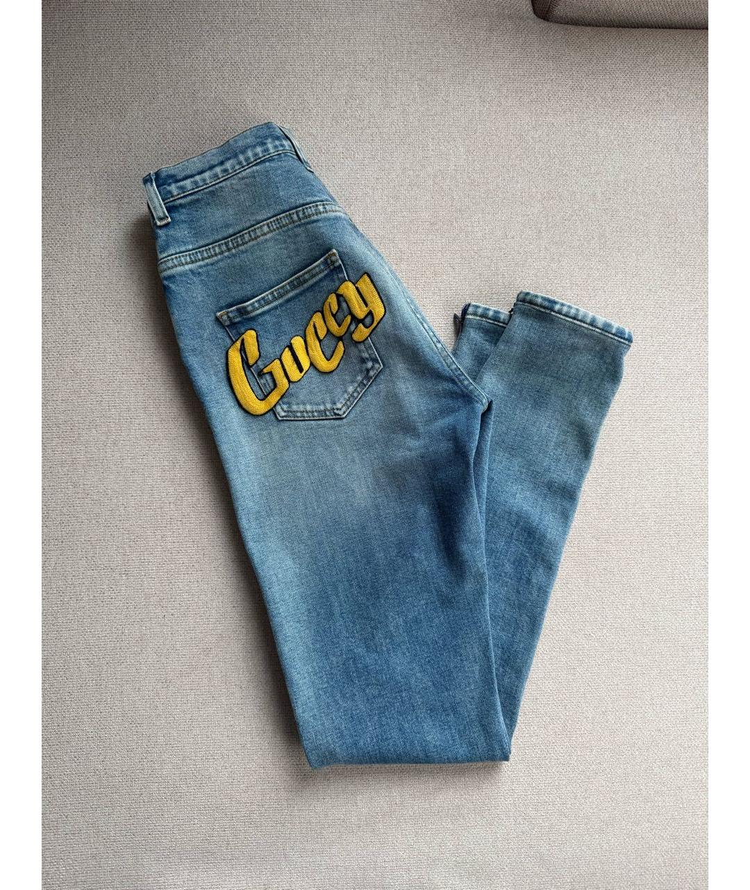 GUCCI Голубые хлопко-эластановые джинсы слим, фото 5