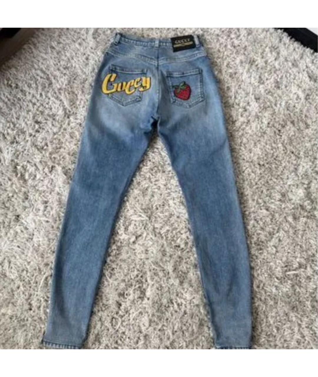 GUCCI Голубые хлопко-эластановые джинсы слим, фото 2