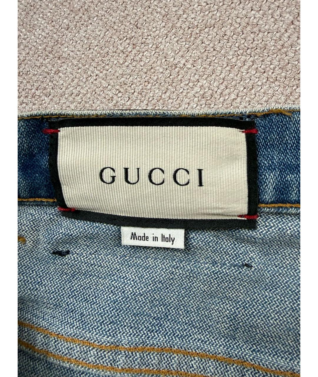 GUCCI Голубые хлопко-эластановые джинсы слим, фото 3