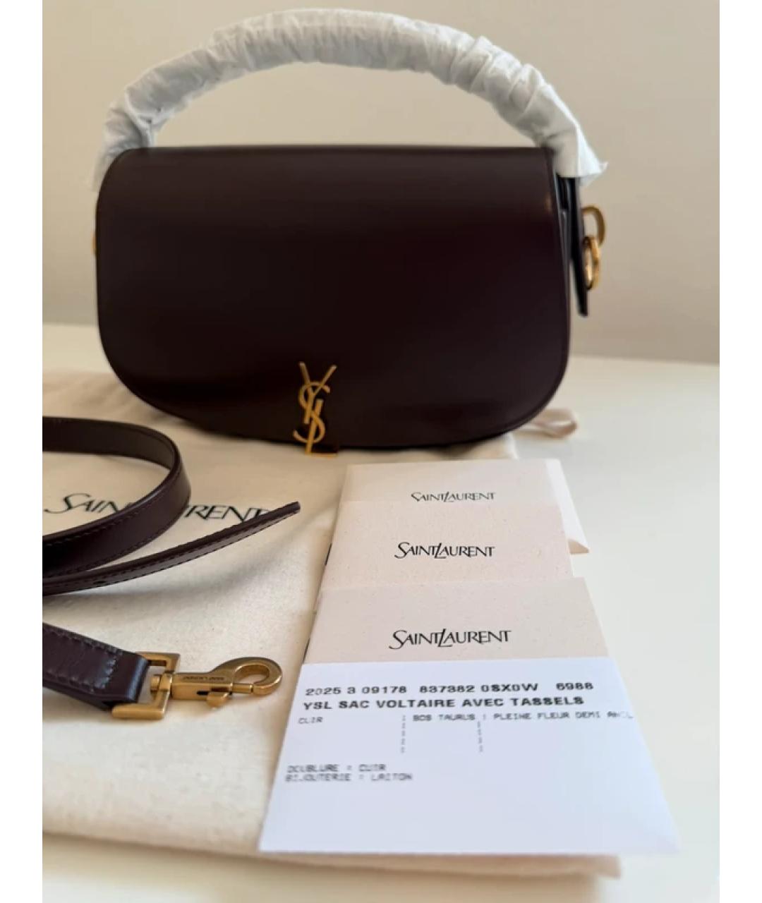 SAINT LAURENT Бордовая кожаная сумка через плечо, фото 2