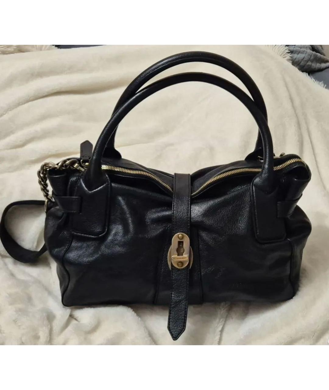 BURBERRY Черная кожаная сумка с короткими ручками, фото 4