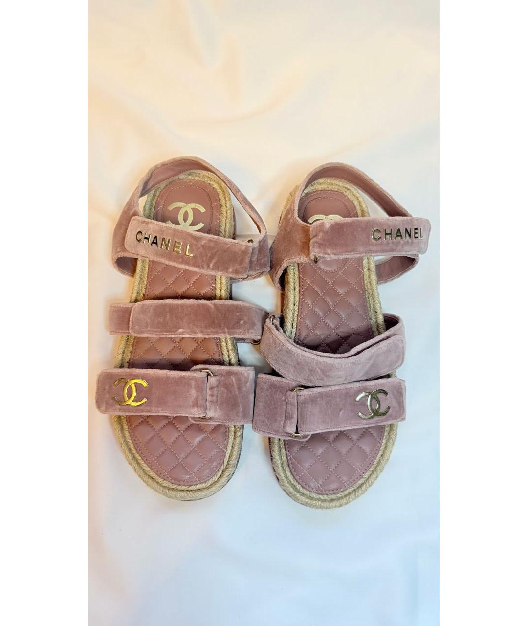 CHANEL Розовые бархатные сандалии, фото 6