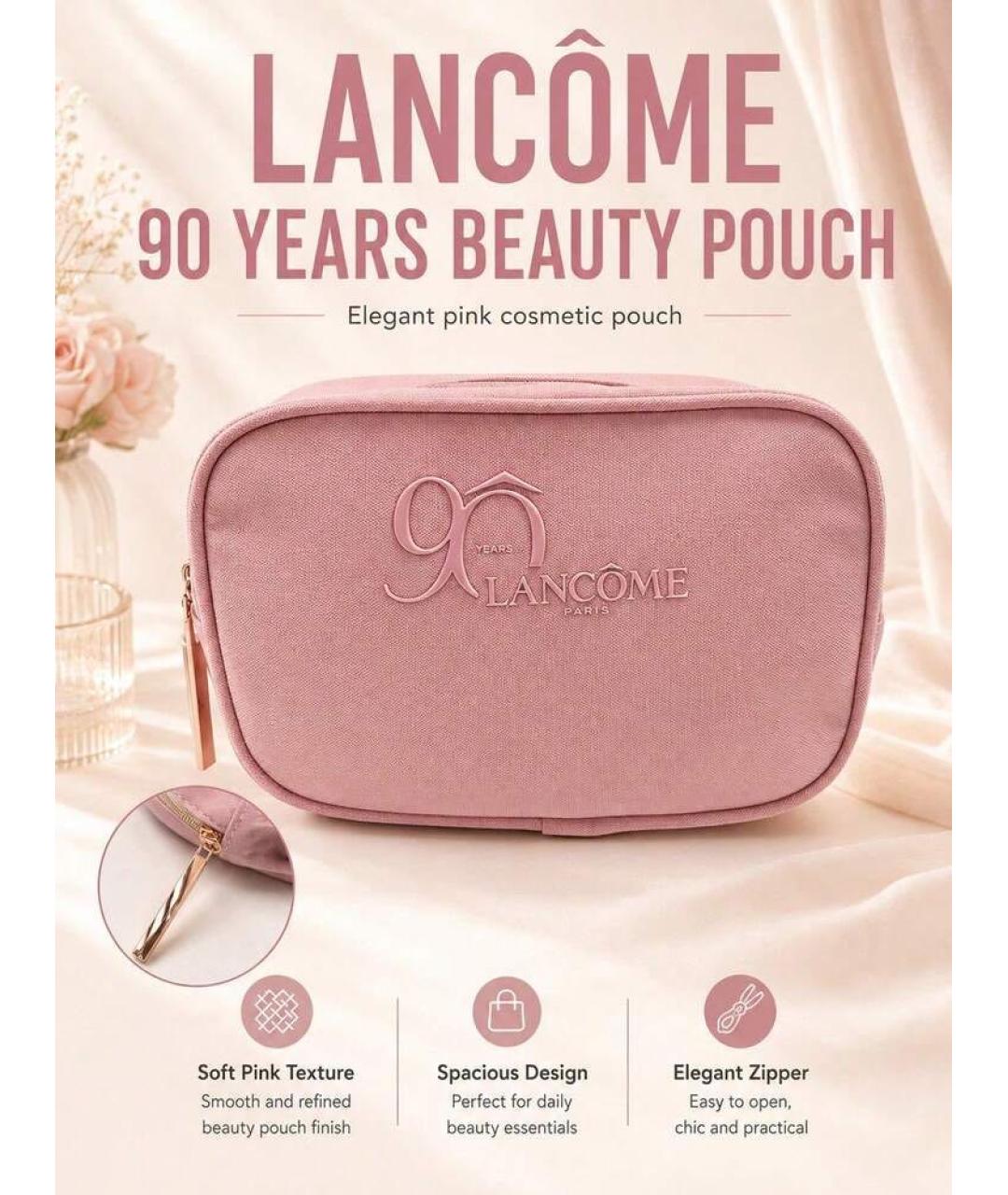 LANCOME Розовая тканевая косметичка, фото 3