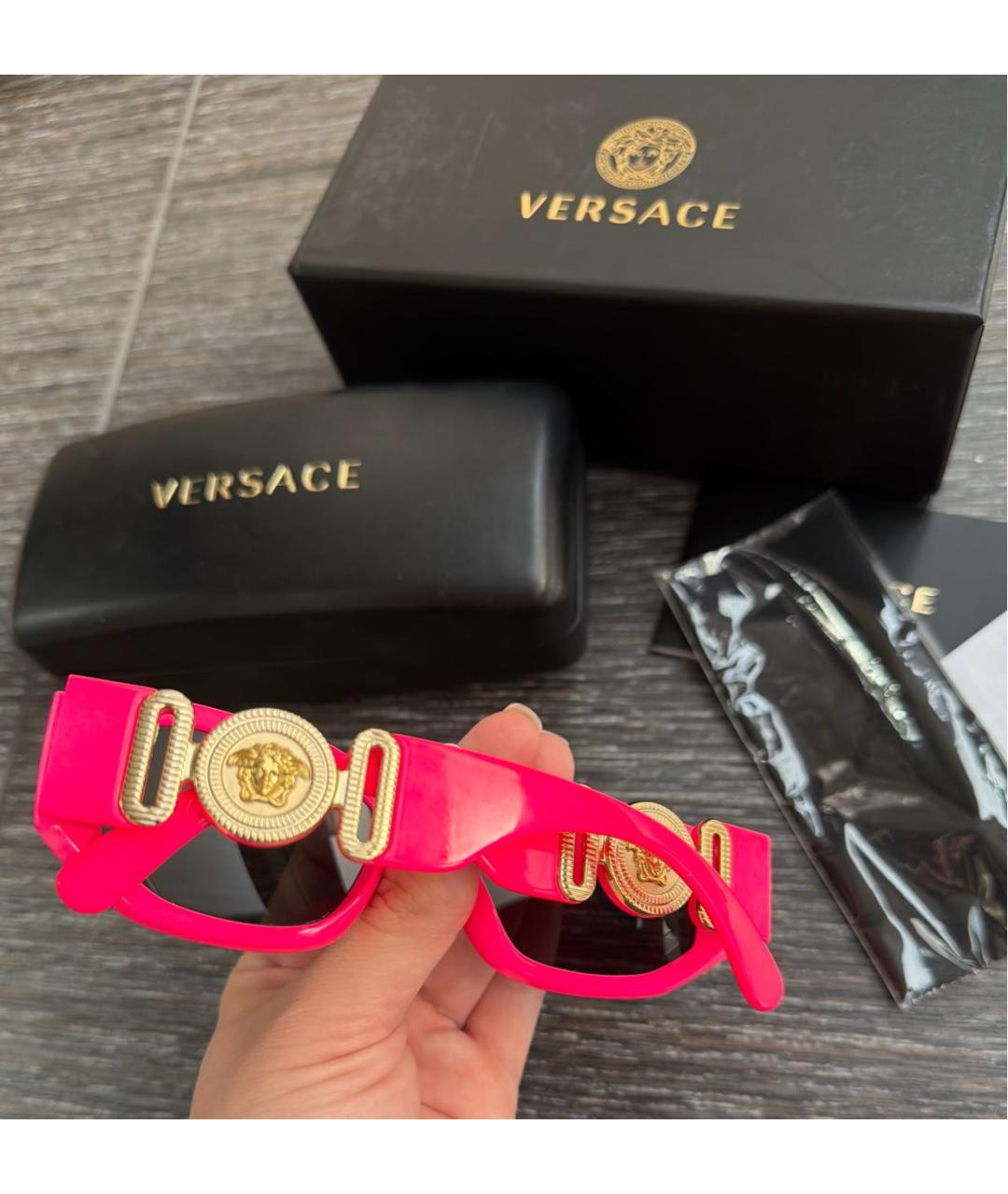 VERSACE Розовые пластиковые солнцезащитные очки, фото 5