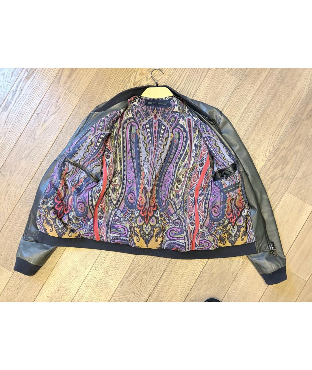 ETRO Антрацитовая кожаная куртка, фото 4