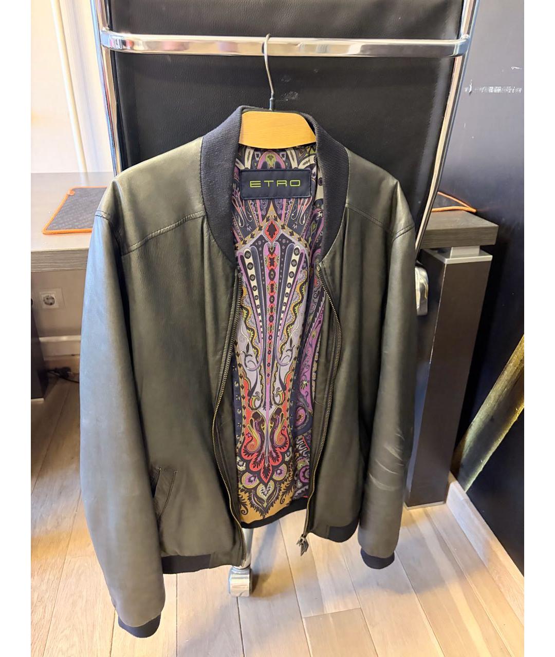 ETRO Антрацитовая кожаная куртка, фото 9