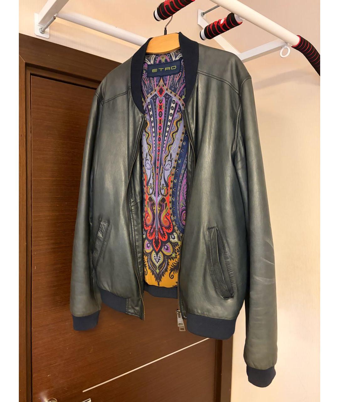 ETRO Антрацитовая кожаная куртка, фото 8