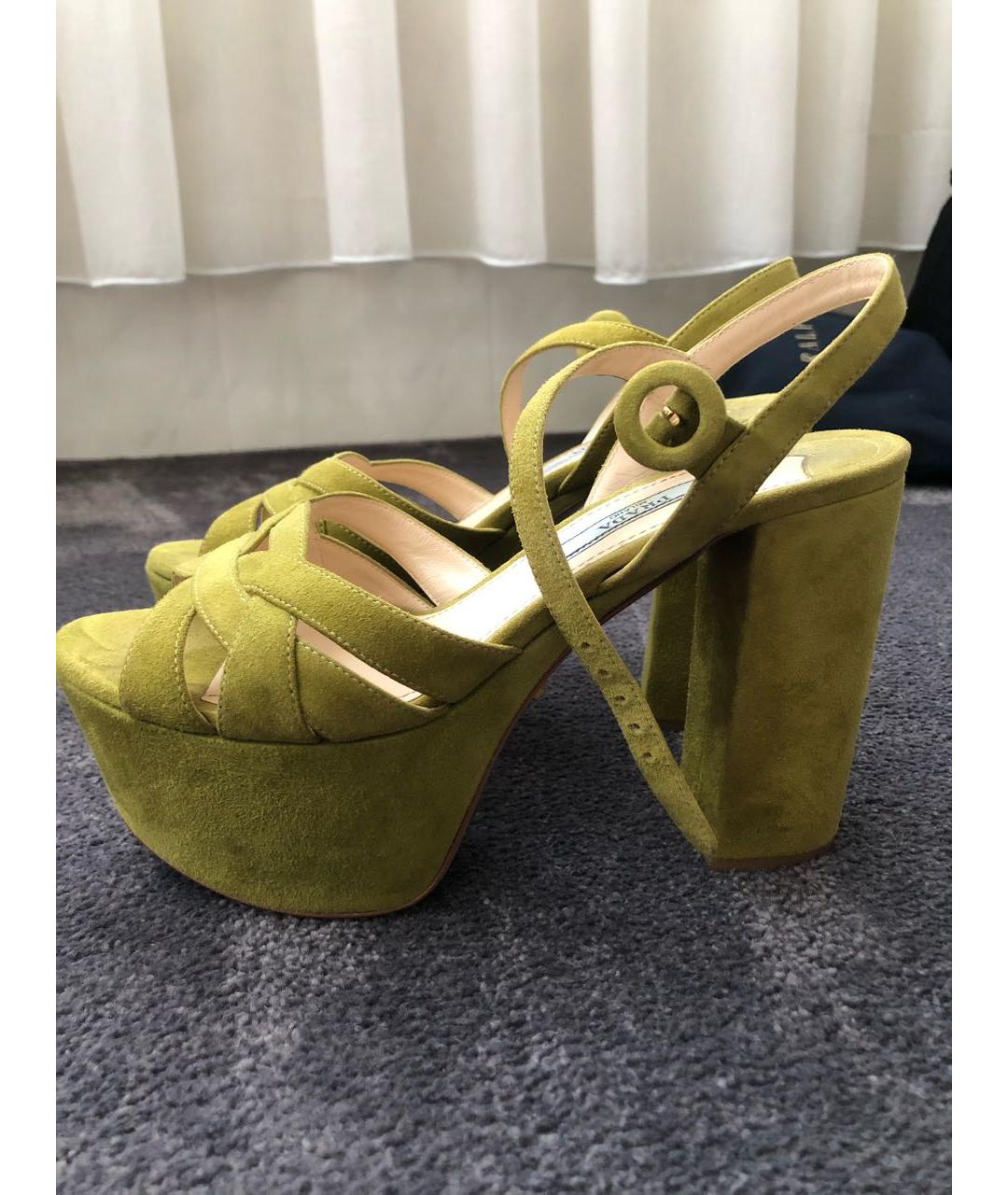 PRADA Салатовые замшевые босоножки, фото 5