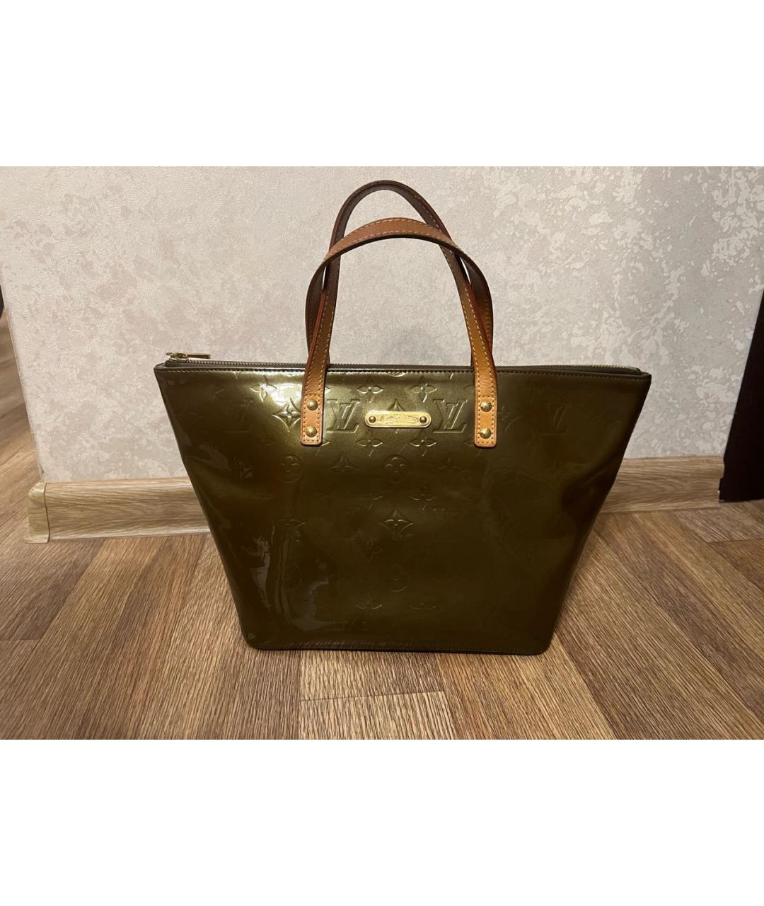 LOUIS VUITTON Хаки сумка тоут из лакированной кожи, фото 6