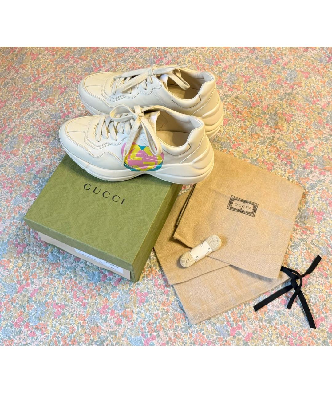 GUCCI Бежевые кожаные кроссовки, фото 6