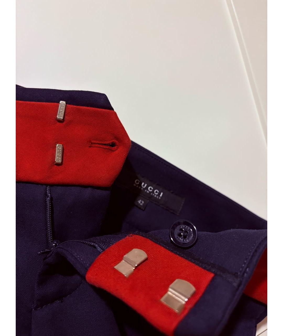 GUCCI Синие хлопко-эластановые прямые брюки, фото 3