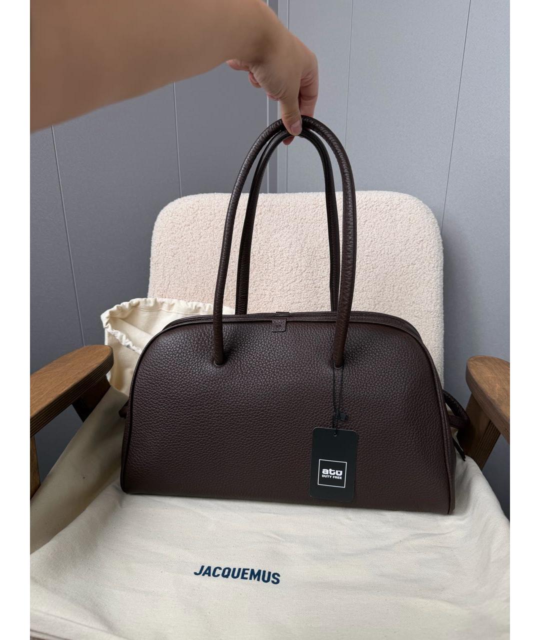 JACQUEMUS Коричневая кожаная сумка тоут, фото 3