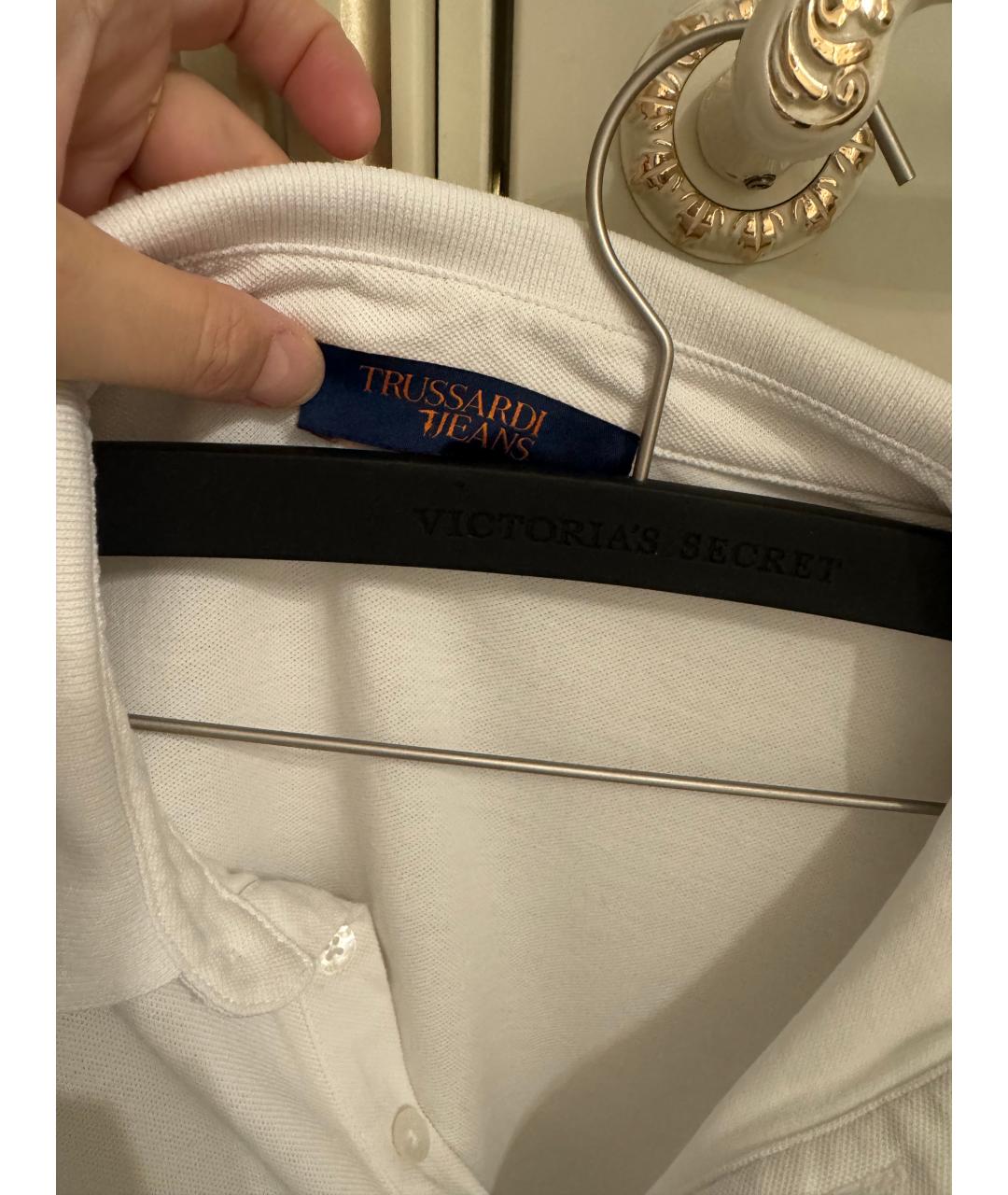 TRUSSARDI JEANS Белое хлопковое поло с коротким рукавом, фото 7