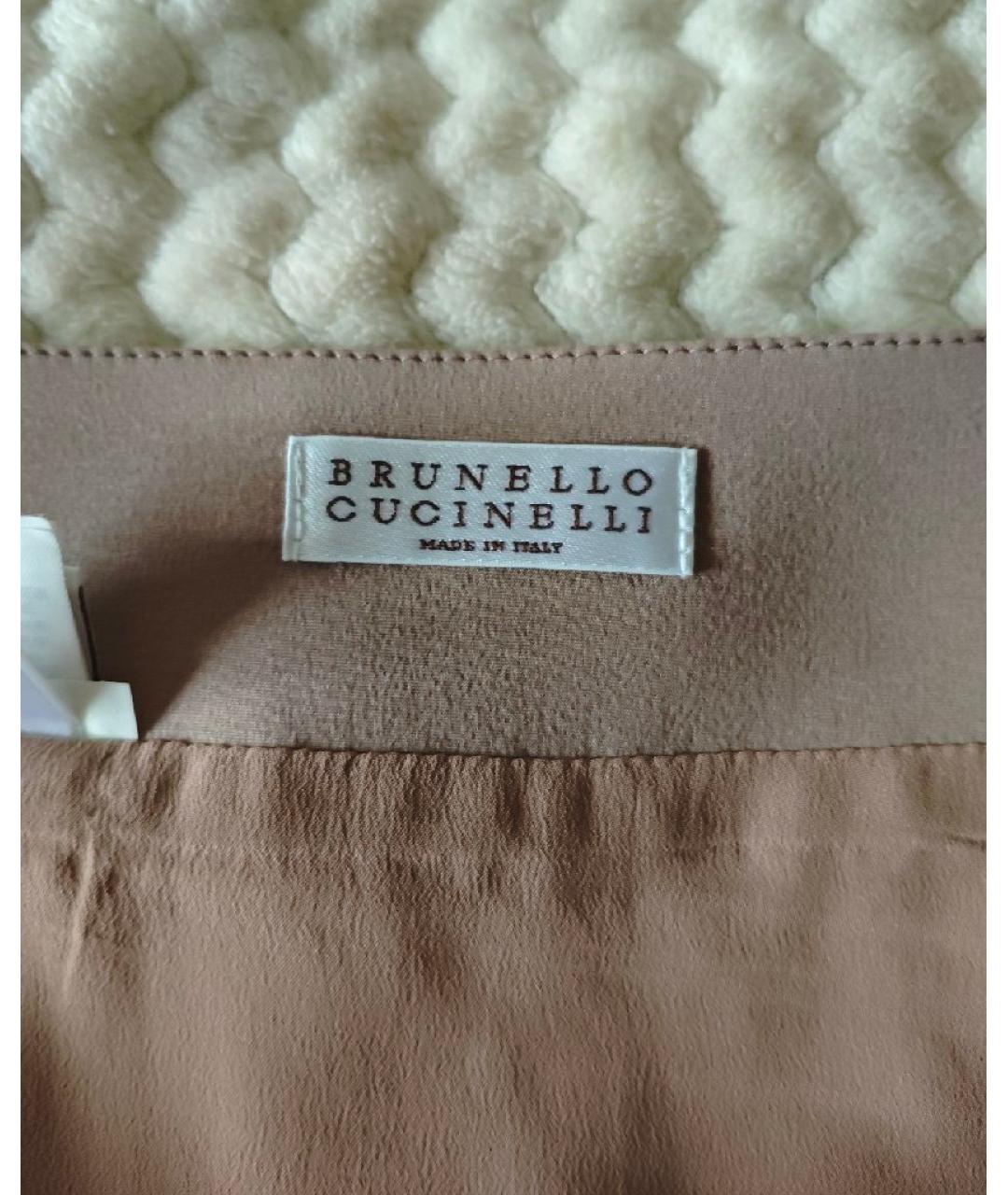 BRUNELLO CUCINELLI Бежевая шелковая юбка мини, фото 3