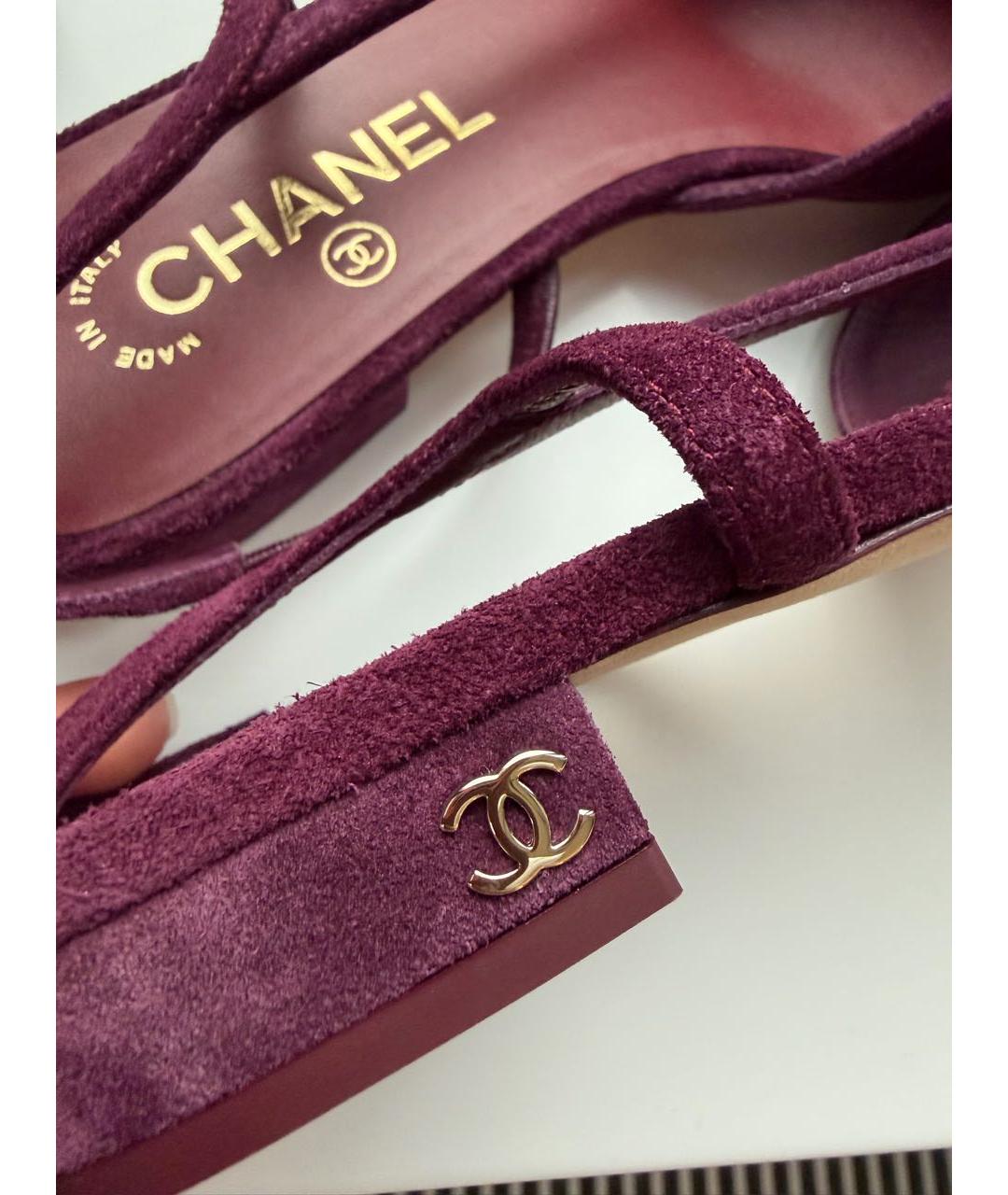 CHANEL Бордовые замшевые лодочки на низком каблуке, фото 6