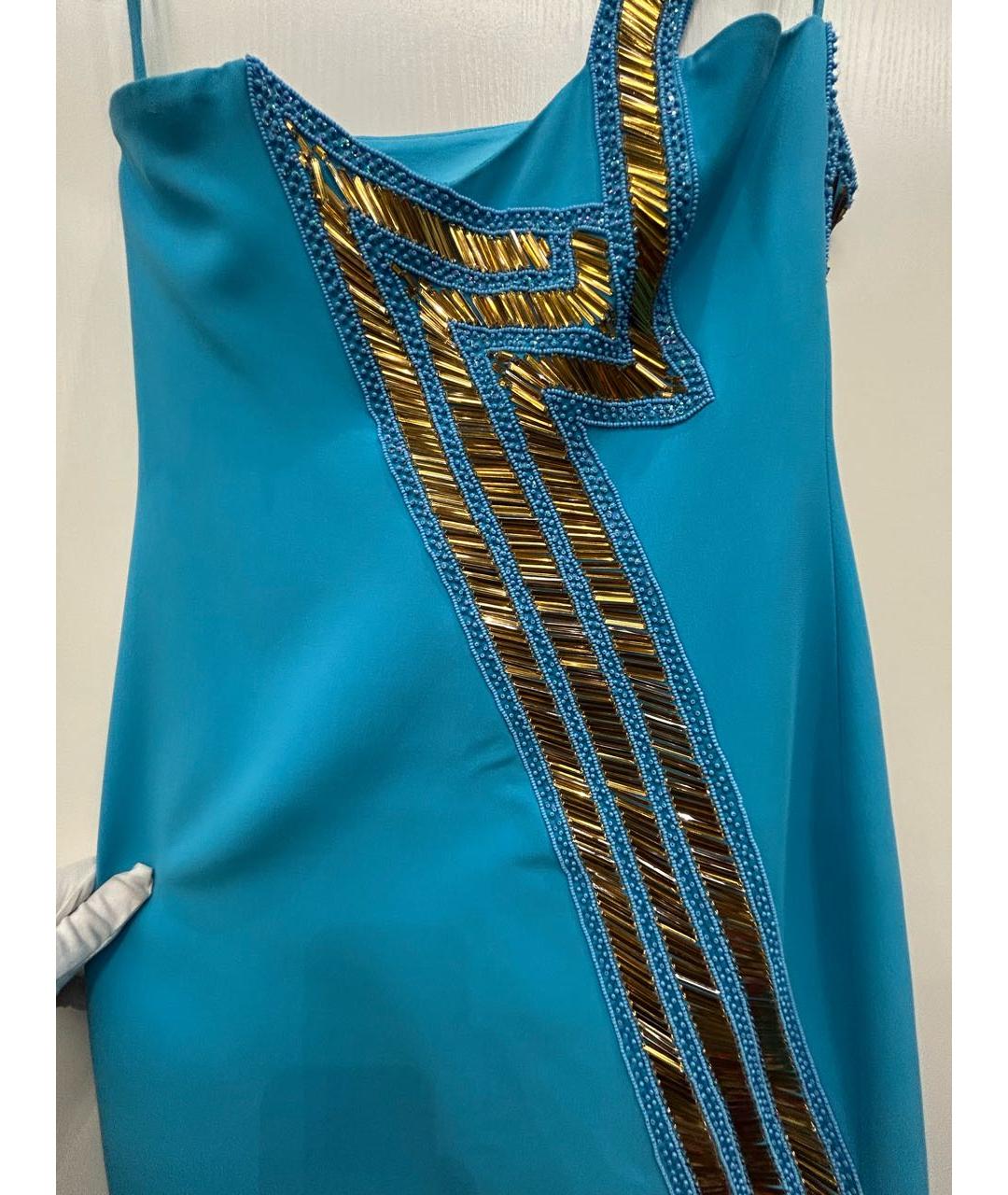 VERSACE Бирюзовое шелковое коктейльное платье, фото 4