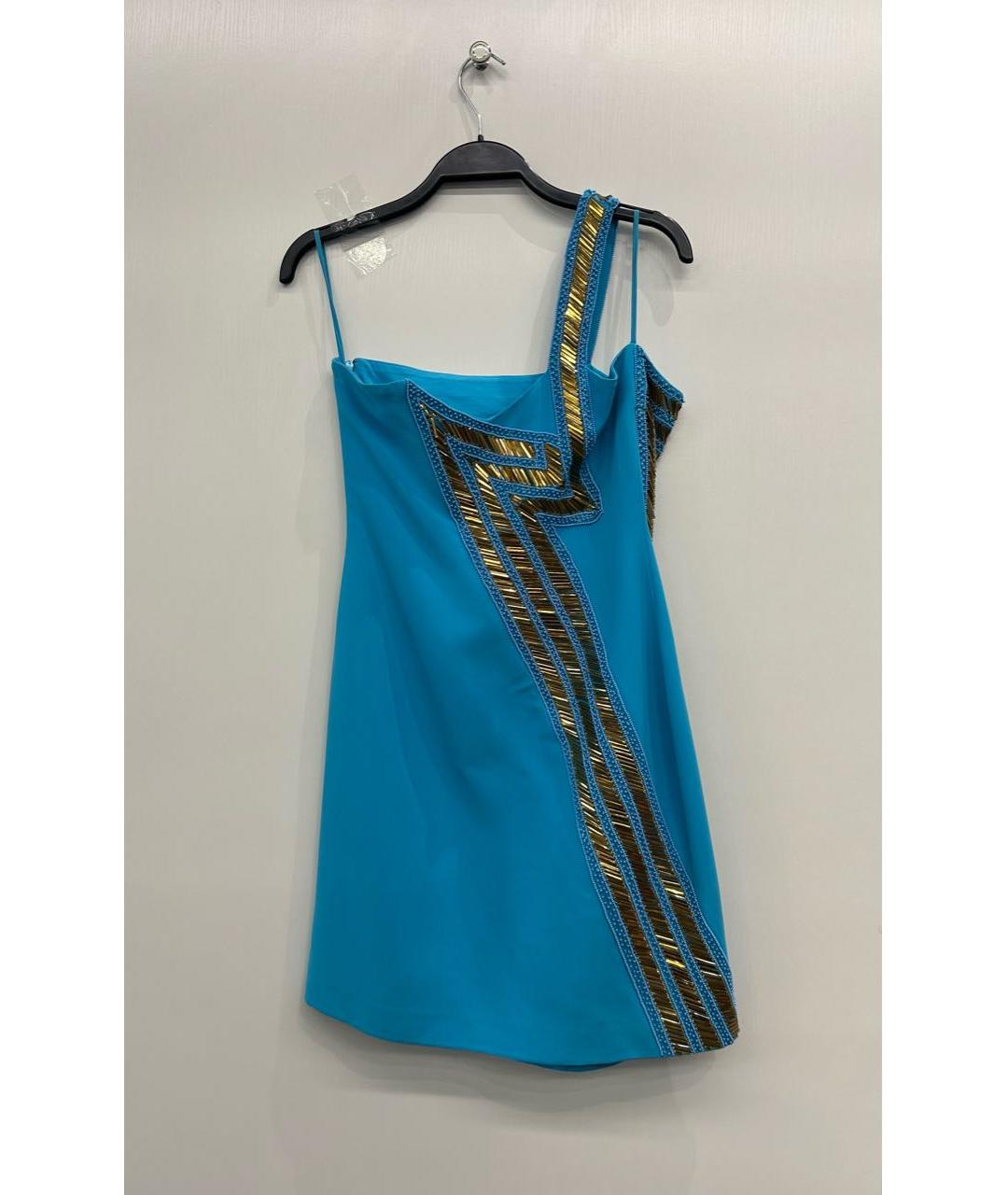 VERSACE Бирюзовое шелковое коктейльное платье, фото 2