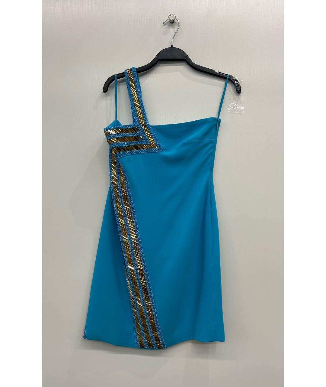 VERSACE Бирюзовое шелковое коктейльное платье, фото 9