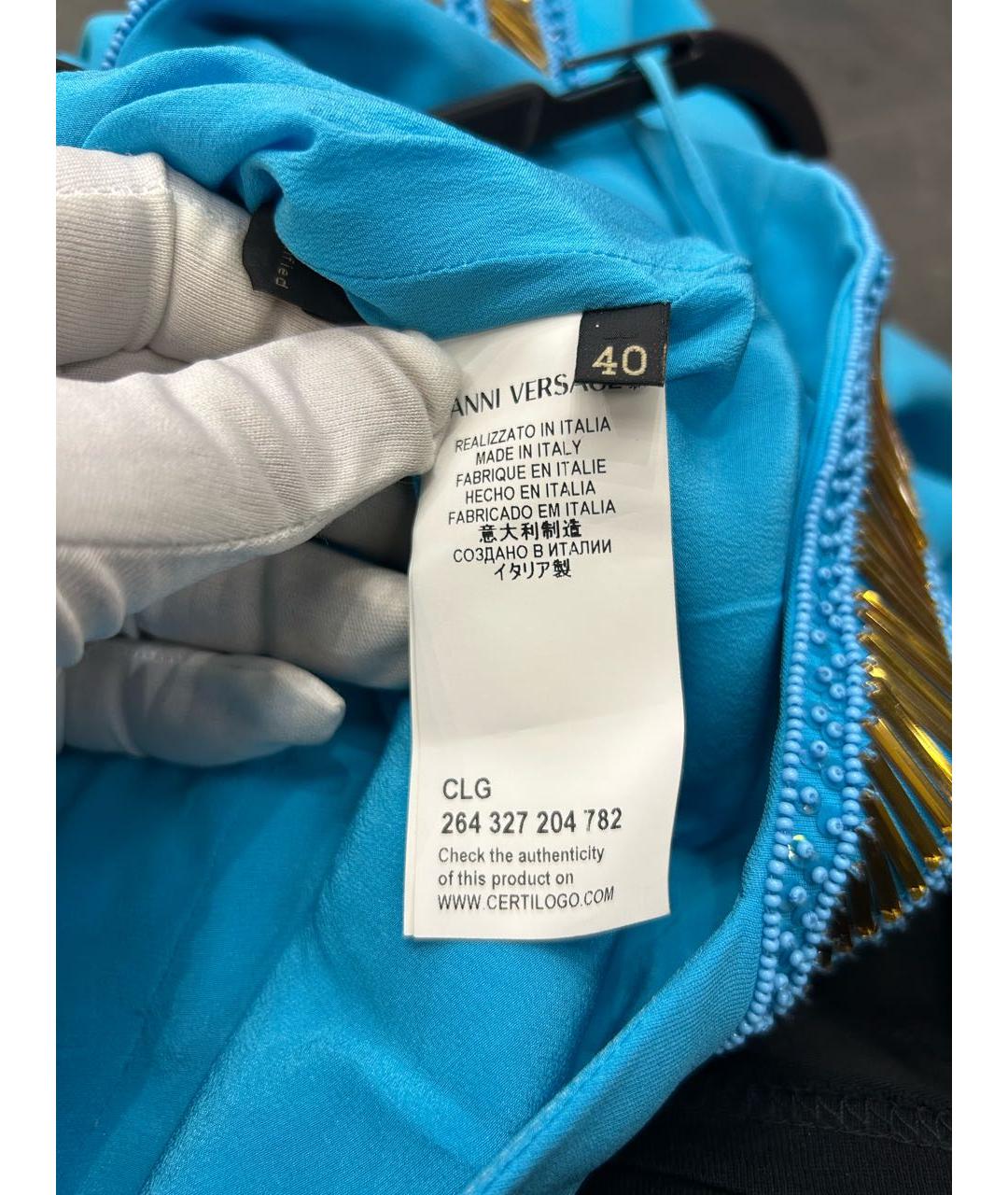 VERSACE Бирюзовое шелковое коктейльное платье, фото 6