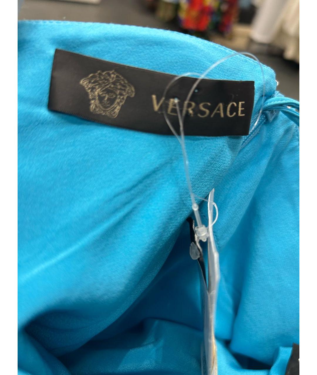 VERSACE Бирюзовое шелковое коктейльное платье, фото 3