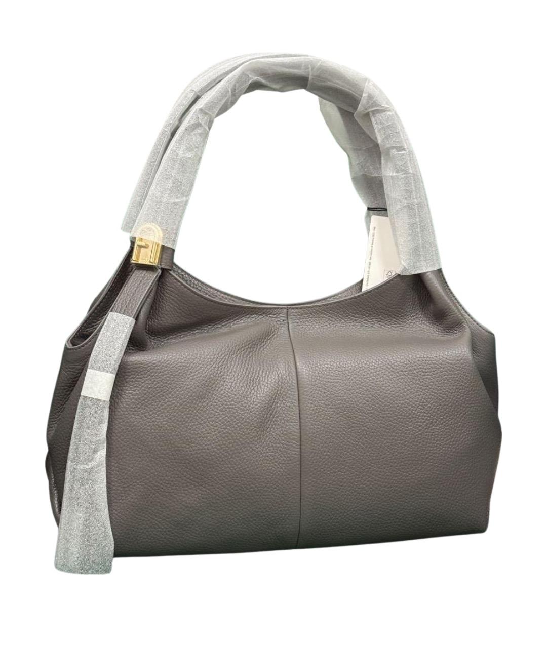FURLA Антрацитовая кожаная сумка с короткими ручками, фото 1