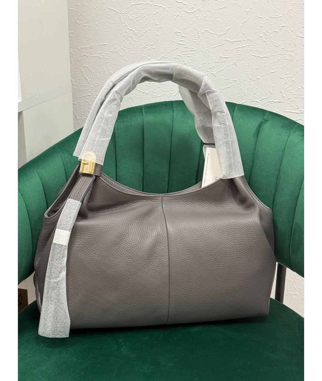 FURLA Антрацитовая кожаная сумка с короткими ручками, фото 6